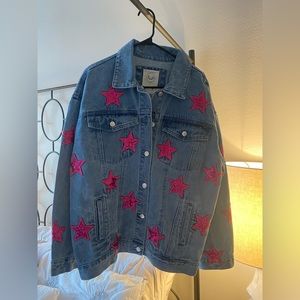 New denim jacket with pink stars